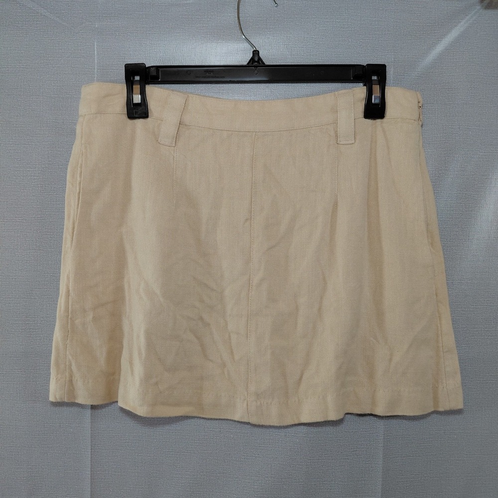 Free People Linen Blend Mini Skirt SZ 8 Tan Beige Side Zip Pockets OB1897029
